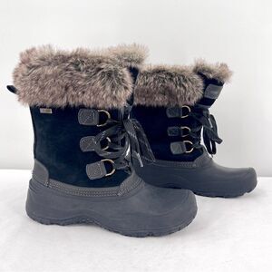 Khombu Slope Black Suede Rubber Brown Fur Lace Up All Terrain All Weather Boot 8
